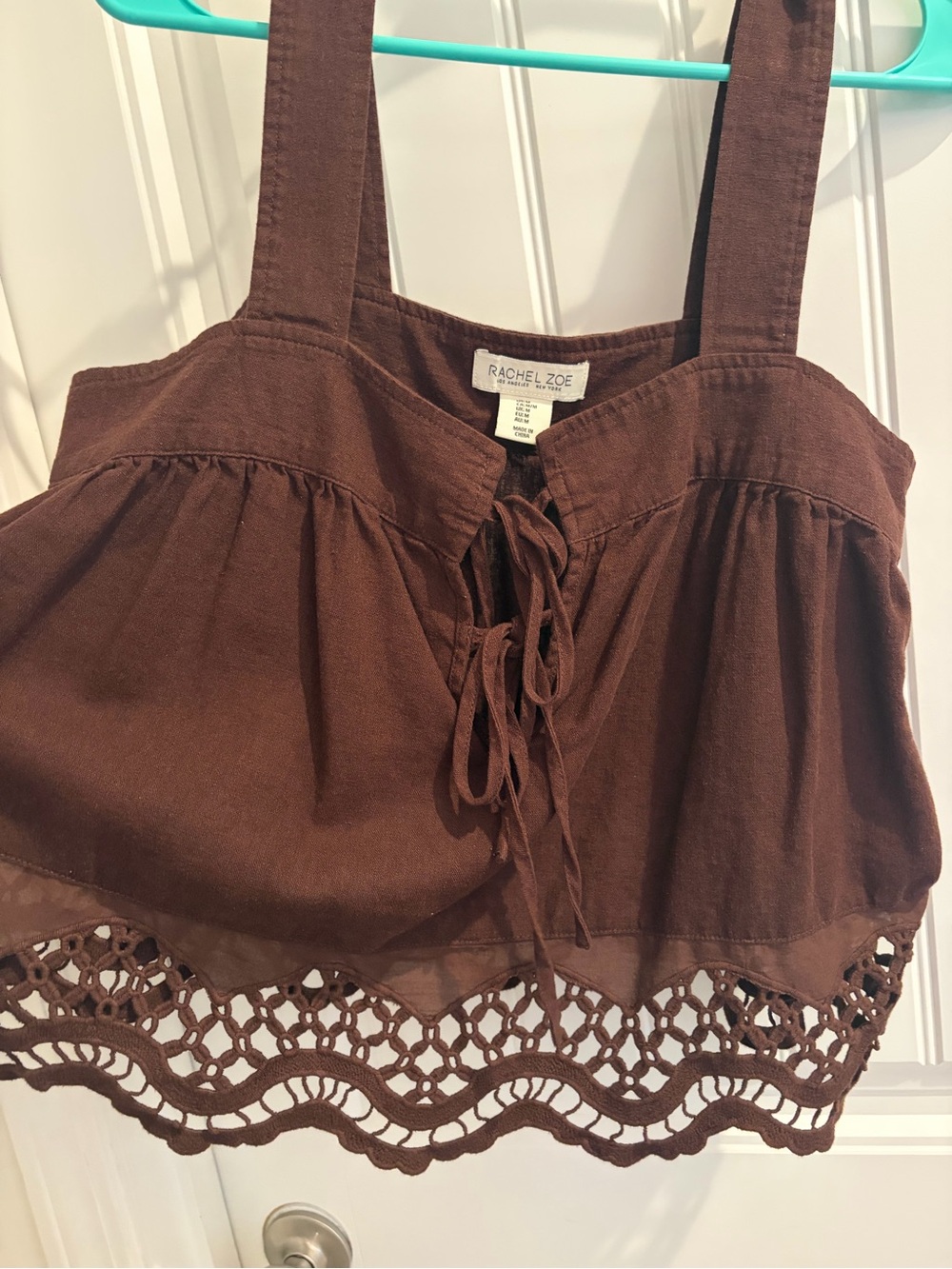 Flowy Brown Crochet-Hem Tank Top